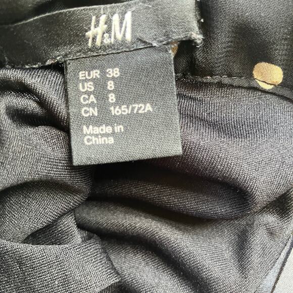 H&M Polk Dot Pleat Skirt Size 8 Black Cream Satin Waist - Picture 5 of 6